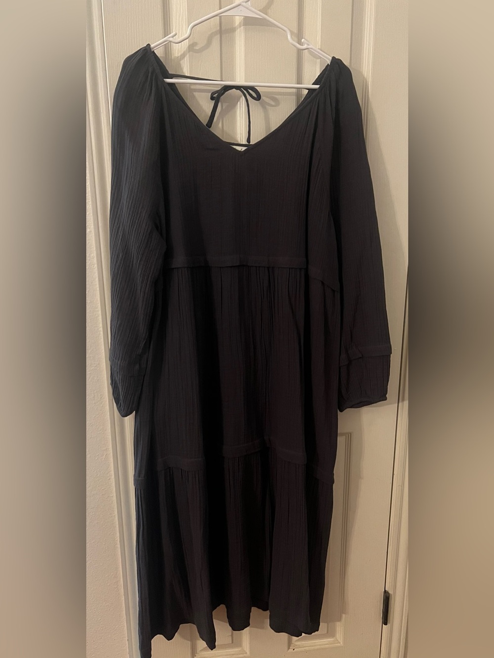 Wonderly Dark Gray Long Sleeve Tiered Midi Dress